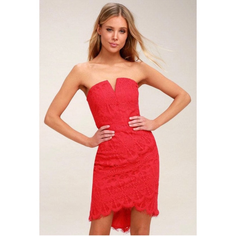 Adelyn Rae / Nordstrom Red Corazon Lace Strapless Bodycon dress XS